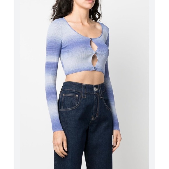 Paloma Wool Sweaters - PALOMA WOOL Sweater Womens Medium Blue Sauce Button Ribbed Knit Cropped Top NWT